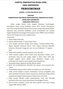 BERMINAT MENJADI ANGGOTA KPPS DESA SEPEMPANG ? INI DIA PERSYARATAN NYA
