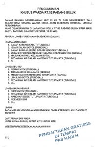 SEMARAK 17SAN,RT PADANG BULUK ADAKAN RAGAM PERMAINAN RAKYAT